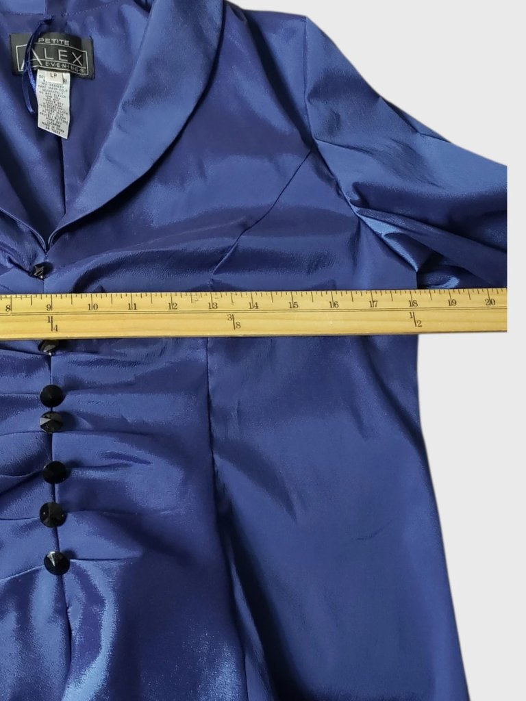 Alex Evenings Petite Satin Blouse Ruched Front 3/4 Sleeves Royal Blue P.Large — image 4 of 8